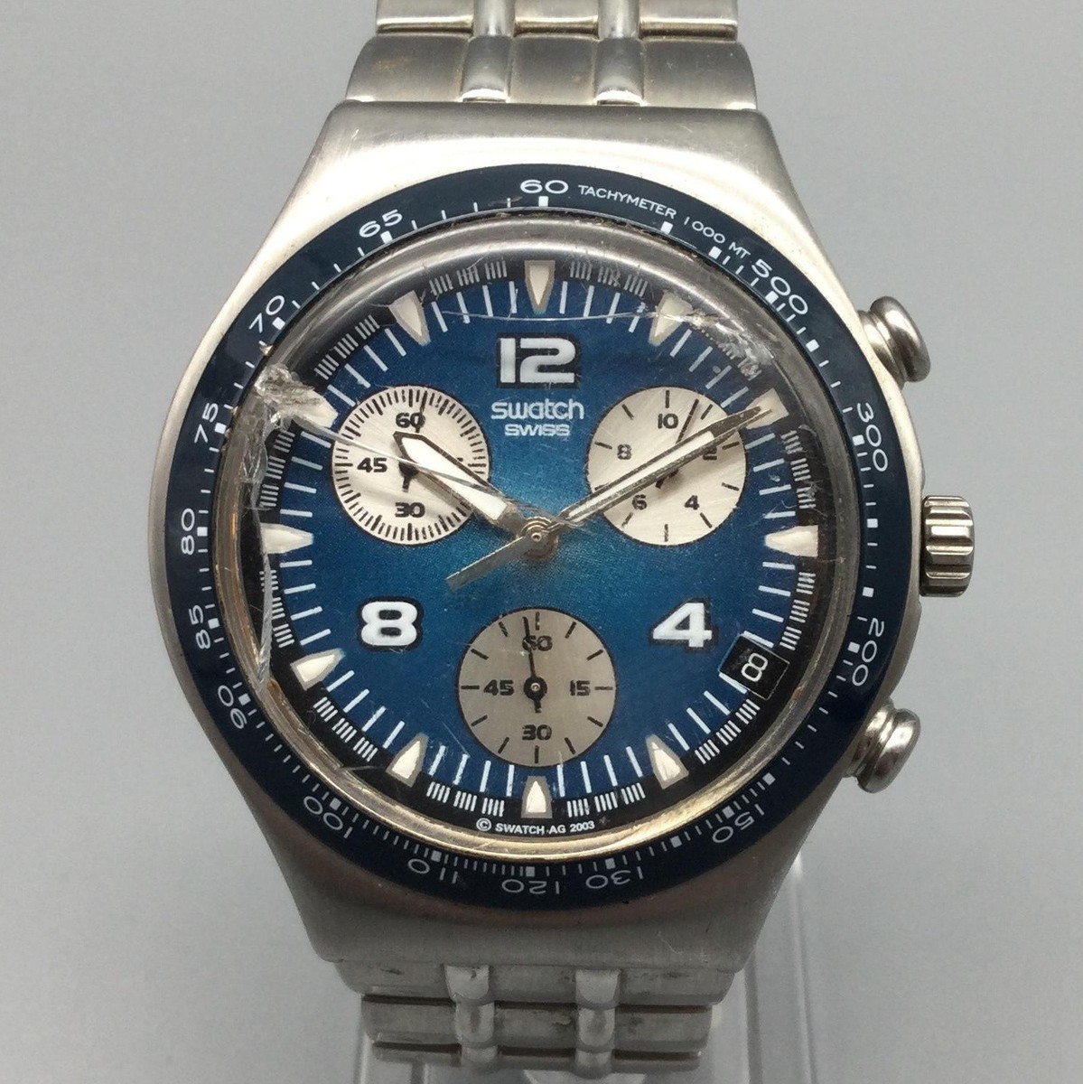 Swatch Irony Gusty Mens Watch 38mm CRACKED CRYSTAL Chronograph New
