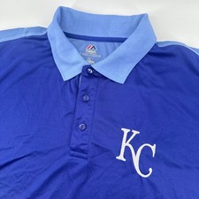 Kansas City Royals Polo Mens 3XL Blue Majestic Cool Base MLB Short Sleeve Shirt