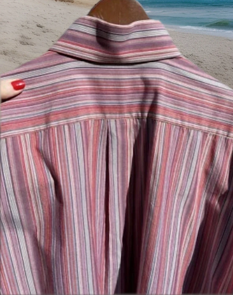 Modena Unique Collar Shirt Button Up L/S Striped Cotton w Dry Clean Tag Men 2XB - Image 2 of 4