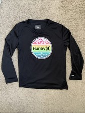 Youth size Medium 10/12 Hurley black long sleeve UPF50 rash guard swim shirt