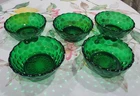 5 Vintage Anchor Hocking Forest Green Bubble Dessert Bowls 4.25" Hobnail EXCELL