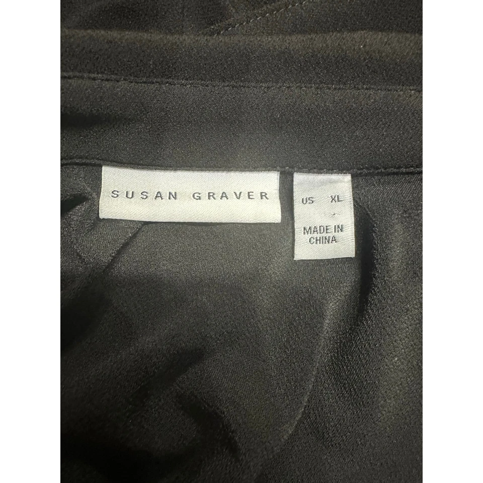 Susan Graver Blouse Liquid Knit Asymmetrical 3/4 Button up Black XL Stretch Flow - Image 4 of 4