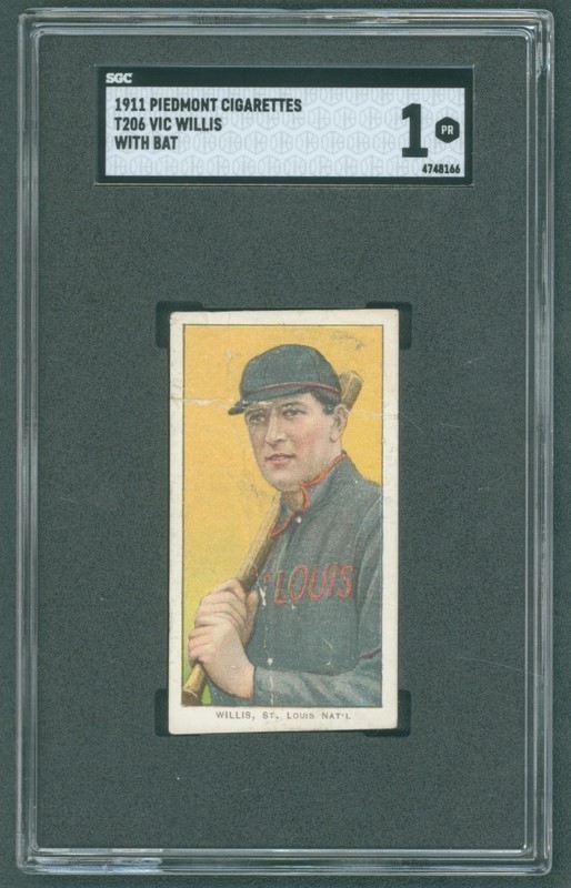 1911 T206 Vic Willis w/ Bat – Piedmont 350-460/25 (SGC 1) – HOF,  St Louis Nat’l