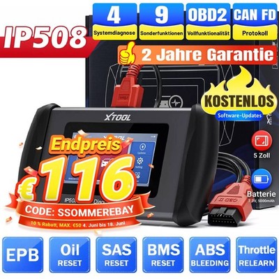 XTOOL IP508 KFZ OBD2 Diagnosegerät 9 Services 4 System CAN FD 32GB TPMS SAS ABS