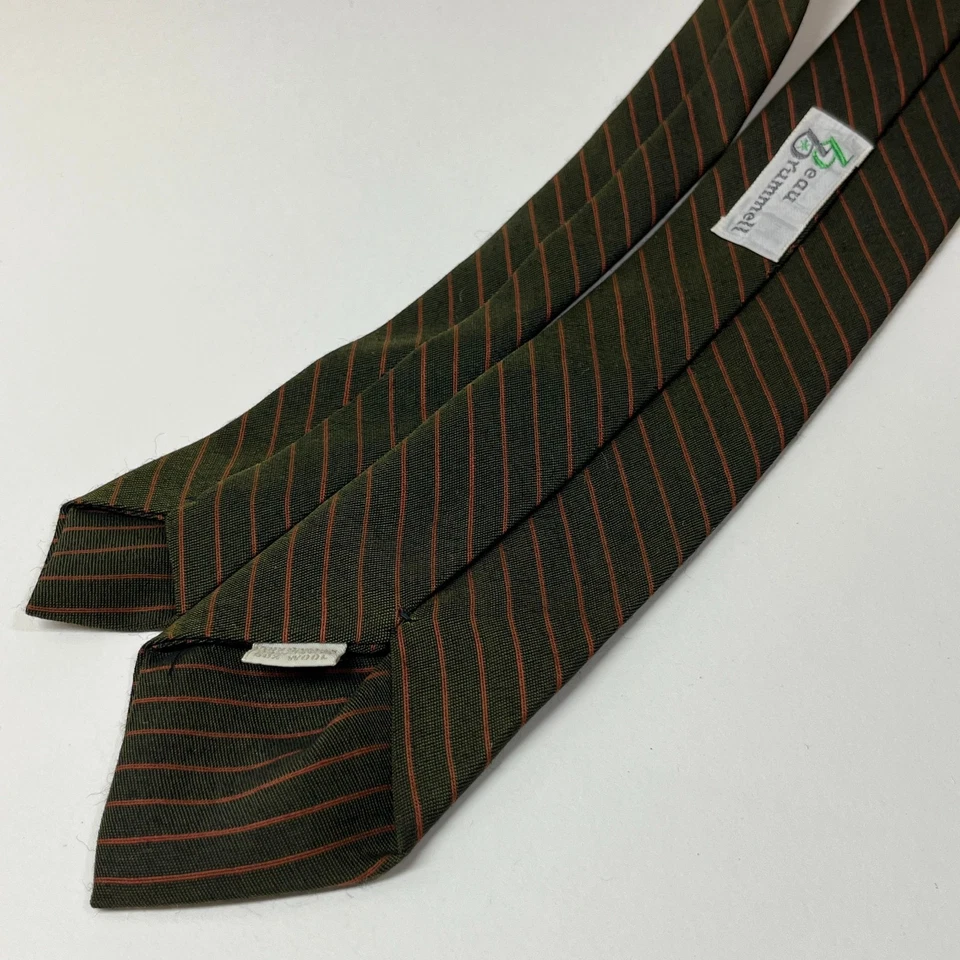 Винтажный мужской галстук Beau Brummell 1970-е - шерстяная смесь зеленый оранжевый в полоску - Изображение 3 из 4