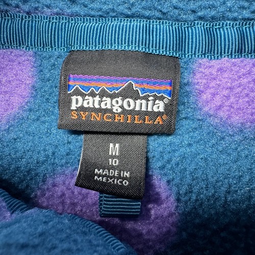 Patagonia Synchilla Pullover Girls Medium 10 Blue Pink Polka Dot Jacket Snap Top - Picture 3 of 12