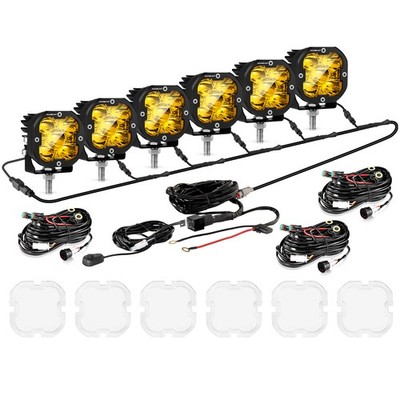 AUXBEAM 6X 3'' LED Work Light Bar White Amber Spot Pods + 6-Pod Power Harness