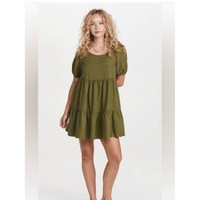 Madewell (Re)sponsible Puff Sleeve Tiered Mini Dress size medium green