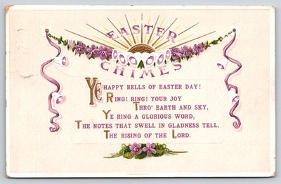 Easter~Bells Chime Verse The Rising Of The Lord~Gold Sun~c1910 Vintage Postcard