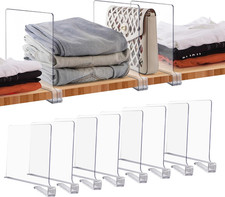 8 Pack Acrylic Clear Shelf Dividers for Closets Organizer and Storage Adjustable