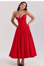 House of CB Lady Strapless Midi Dress in Scarlet
