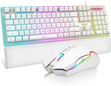 RedThunder K10 RGB Gaming Keyboard & Mouse Combo, 7200 DPI, White