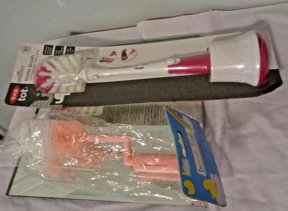 Lot of 2 Pink Bottle Brushes OXO Tot with Stand & Best Baby Swivel Handle Brush - Image 4 of 4