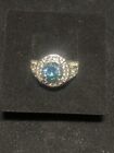 Blue Moissanite Halo Ring Beautiful Sterling Silver Rhodium Plated