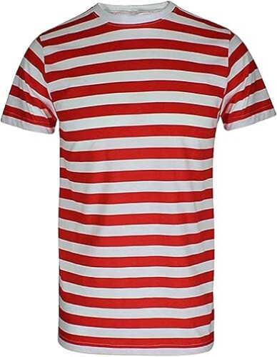 Unisex Red and White Stripe T Shirt Adults Fancy Book Week Costume T-Shirt - Picture 6 of 9