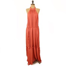 One One Six Halter Maxi Dress L High Neck Strappy Coral Orange NWT B80