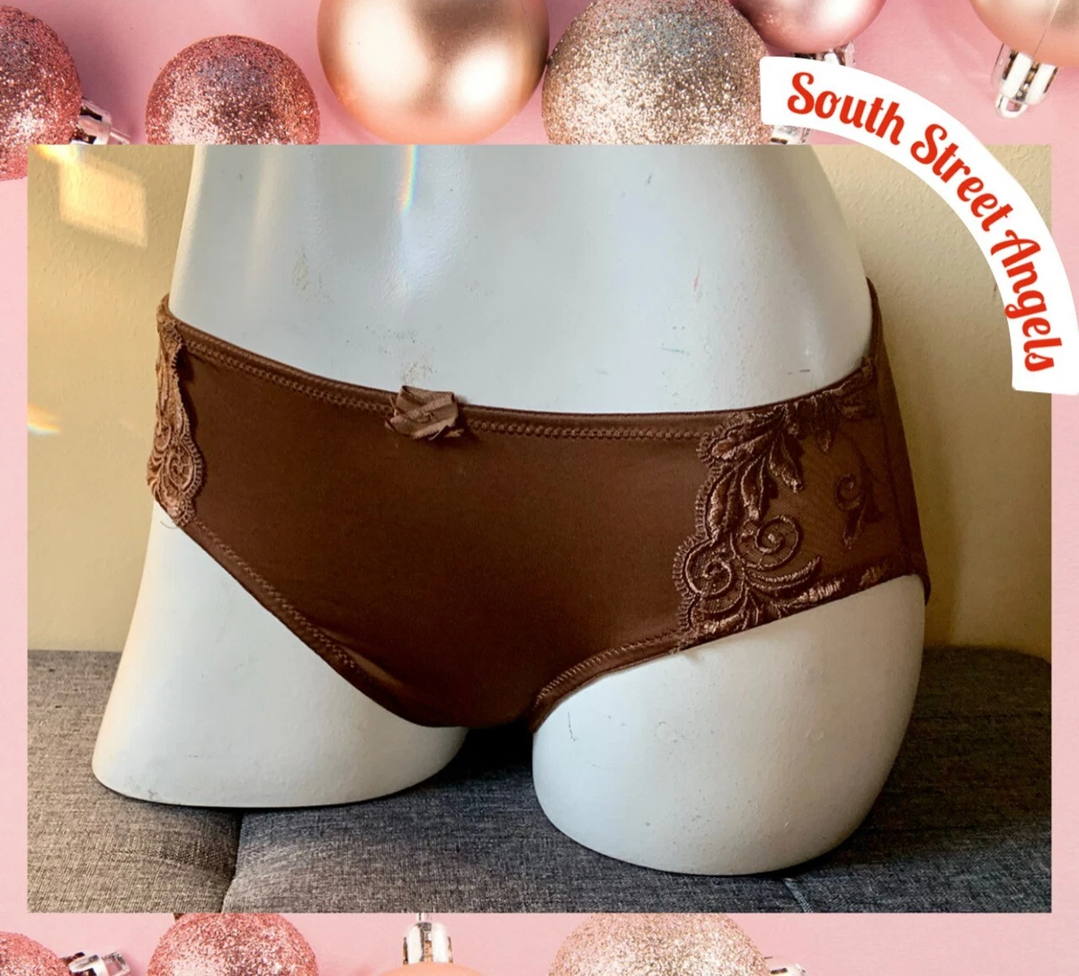 VINTAGE SOMA ~ NUTMEG ~ SENSUOUS LACE HIPSTER PANTIES ~ SMALL