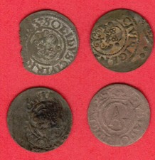 LOT OF 4 COINS Riga Schilling 1634 Gustav II Adolf 30-Year War Latvia Sweden 943