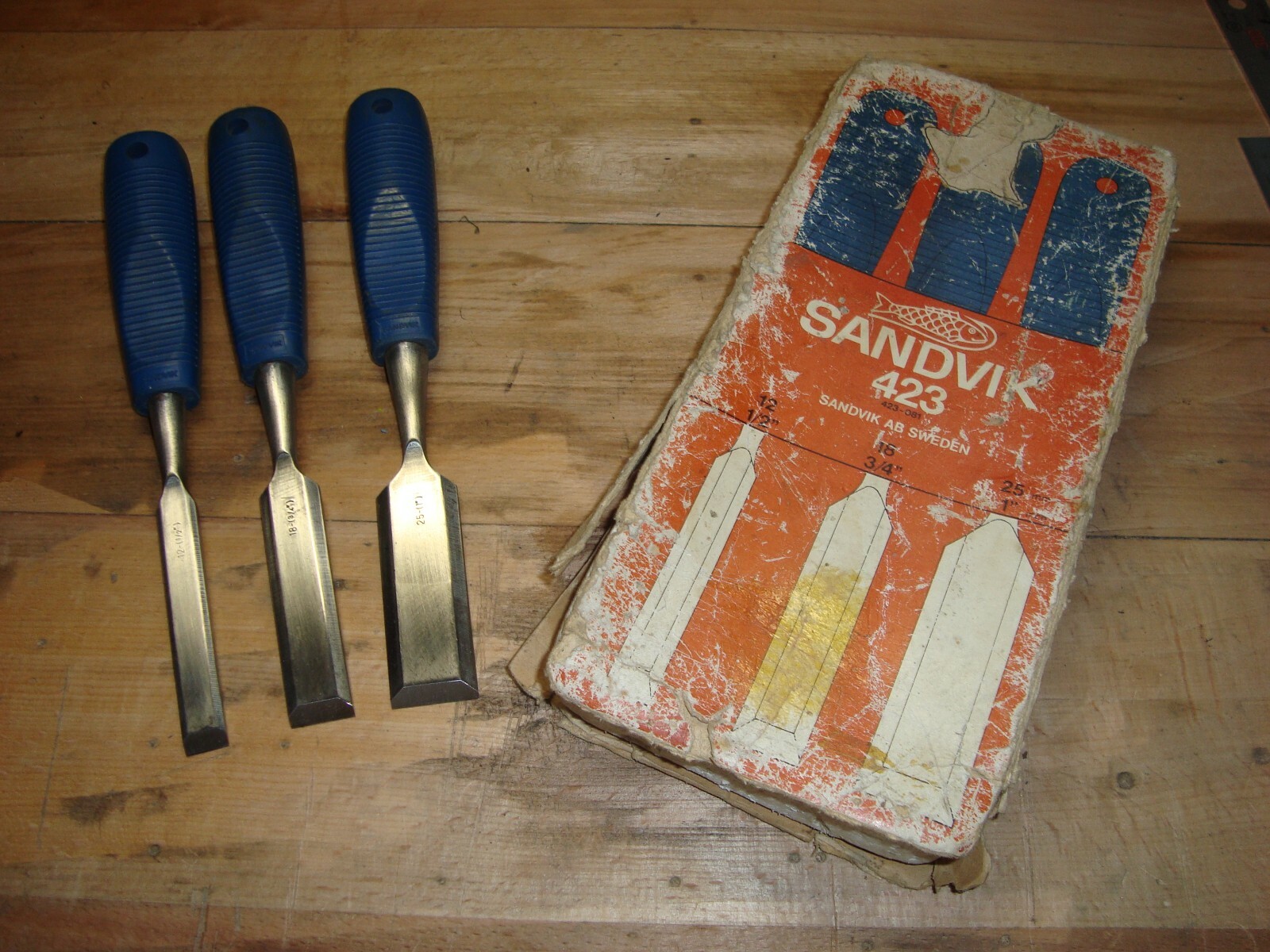 Set of three vintage Sandvik chisels excellent condition original