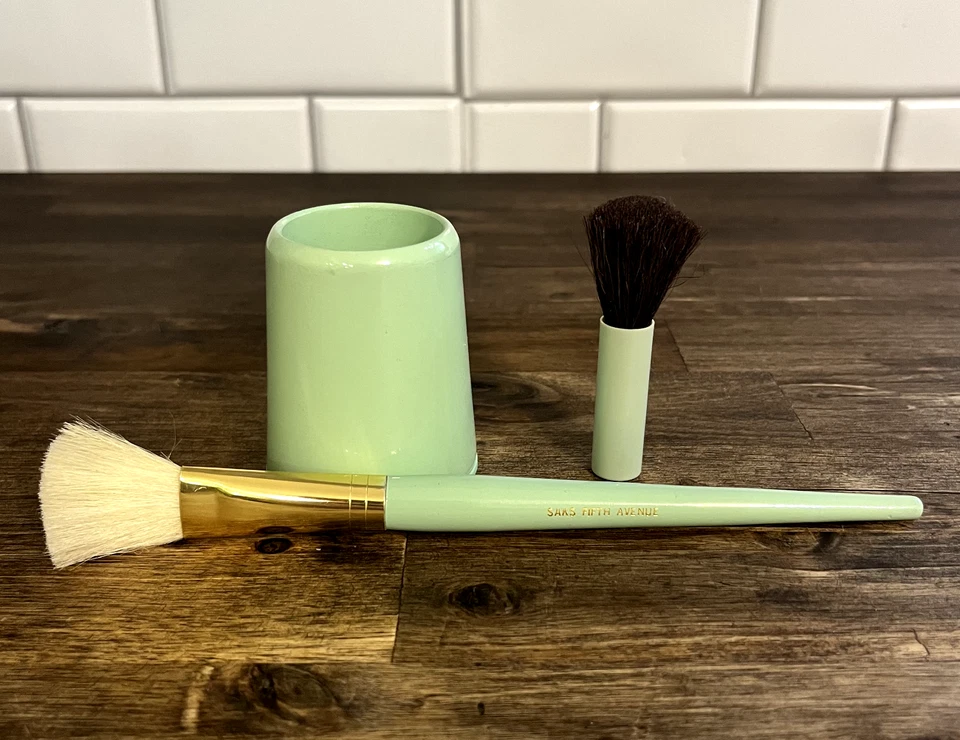 Винтажный макияж щетка лот Saks Fifth Avenue Marquel бирюзовый - Изображение 2 из 4