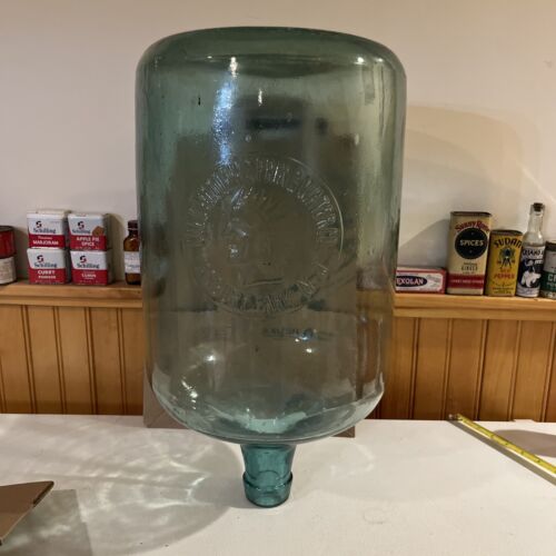 Antique C1920s Cold Indian Spring Water Co Giant Green Glass Bubbler Bottle