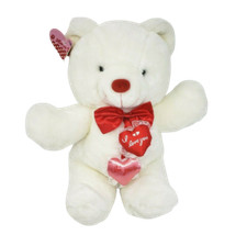VINTAGE CUDDLE WIT WHITE TEDDY BEAR PINK RED HEART 14" STUFFED ANIMAL PLUSH TOY