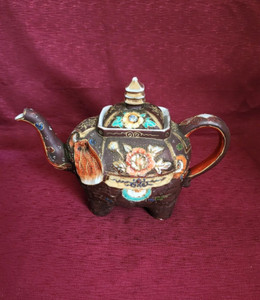 Antique Japanese Moriage Gilded Satsuma Hand Painted Elephant Teapot Japan