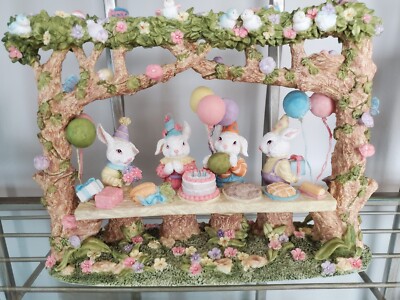 Vintage Easter Bunny Birthday Party Picnic Scene Resin Display not swinging
