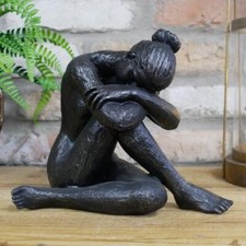 Sitting Woman Scuplture Naked Lady Posed Ornament Artistic Black Resin Decor