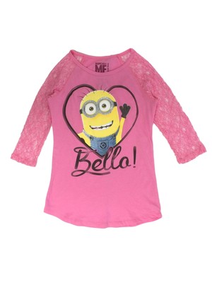 Despicable Me Girls Pink Minion Bello Lace Quarter Sleeve T-Shirt Top L (14)