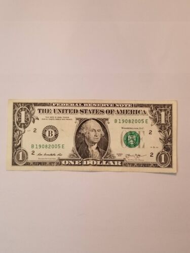 $1DOLLAR FRN SERIES 2013 NY B19082005E SPECIAL DATE READ SERIAL NUMBER BOTH WAYS - Picture 1 of 2