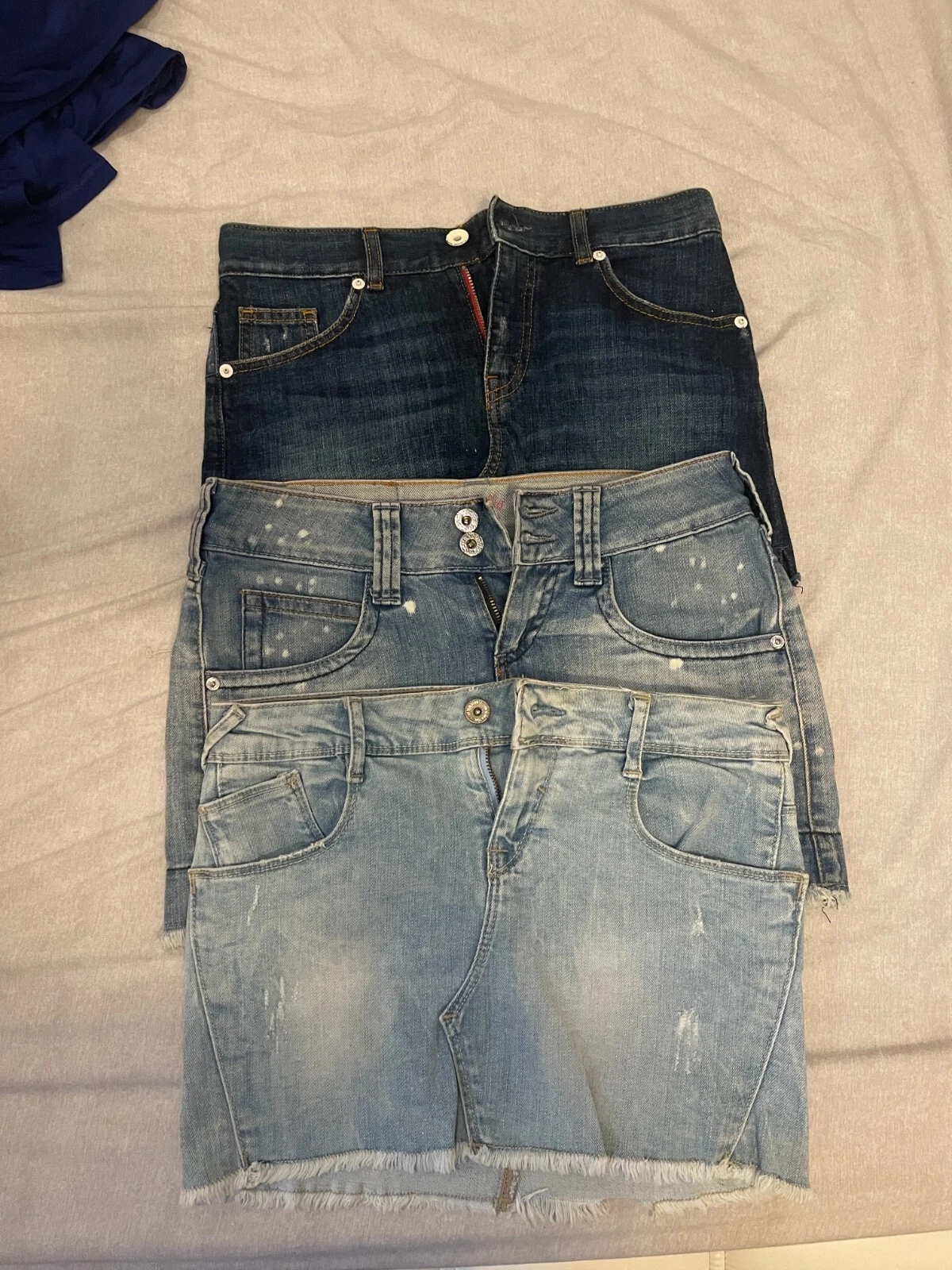 3 denim mini skirts, 1 armani mini xs/24