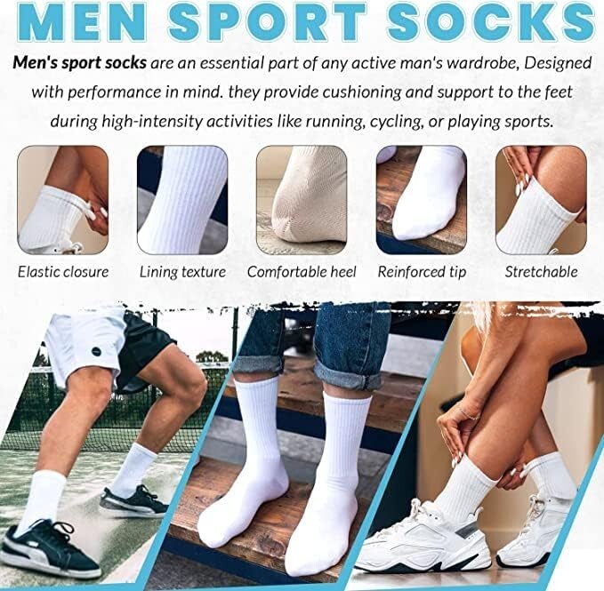 SAOLA Calze sportive uomo 12 paia calze nere cotone ricco sport e tempo libero suola ammortizzata 6 11