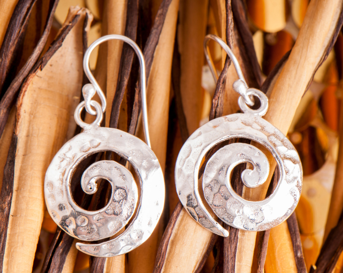 Spirale handgehämmert, Ohrringe 925 Sterling Silber, ø 18 mm Ohrhänger