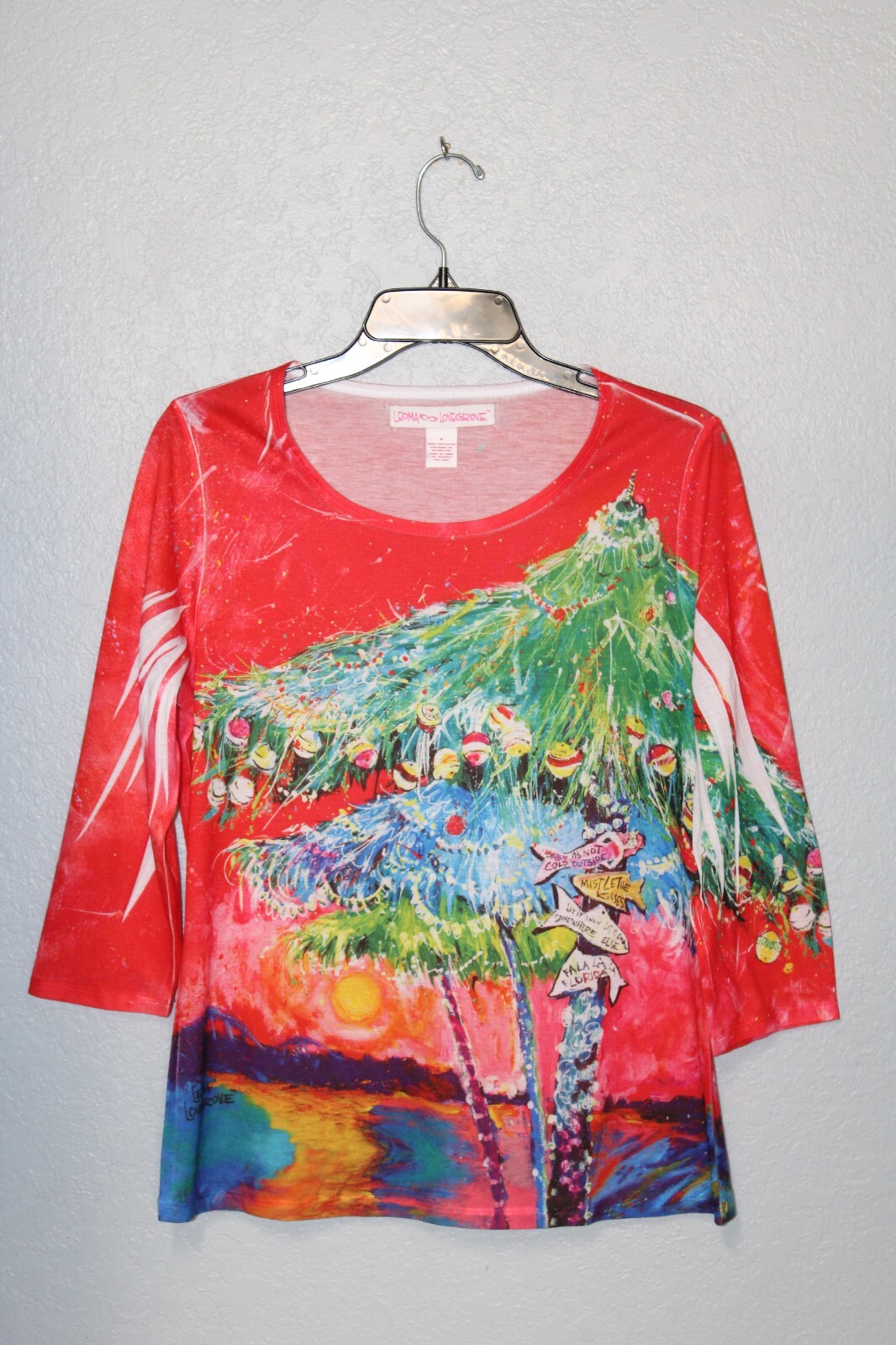 NEW Leoma Lovegrove MEDIUM Multicolor Island Christmas Shirt Blouse Top