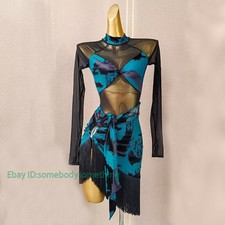 Latin Rumba Standard Floral Rhythm Dance Dress Ballroom Samba Costume Dancewear