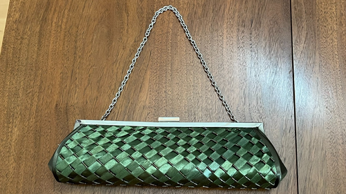 Vintage Jessica McClintock Clutch Evening Bag Purse Green Satin
