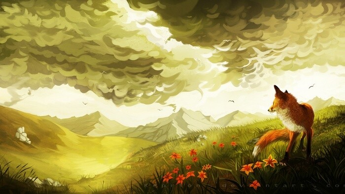 Tableaux paysage nature renard 50x70 cm en toile canvas haut de gamme mate