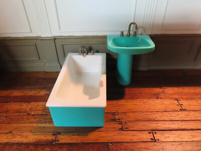 Vintage 1:12 scale Mid Century Modern Dollhouse bathtub & sink, Made in Germany