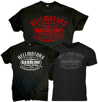Gasoline Herren T-Shirt Oldschool Rockabilly V8 Biker Hotrod Rock n Roll Schwarz