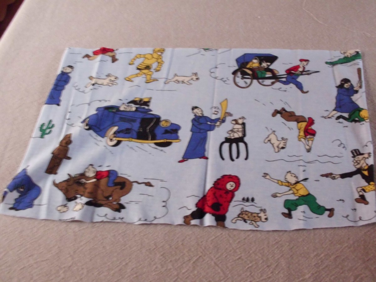 Lot De 3 Coupons Tissu Jersey Motif TINTIN - Multicolore, Lavés, Parfait état, Origine France