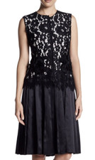 Marc Jacobs Black Lace Pleated Silk Skirt Sleeveless A-line Dress sz 4