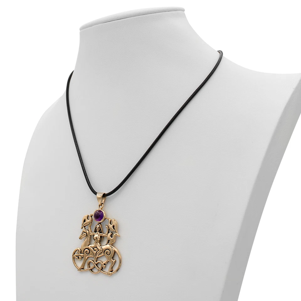 Bronze Rhiannon Pendant Amethyst - Dryad Design - Celtic Welsh Horse Goddess - Image 4 of 4