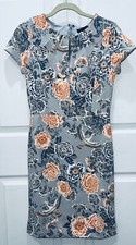 Banana Republic Floral Crane Print Sheath Dress Size 2 Short Sleeve Lined