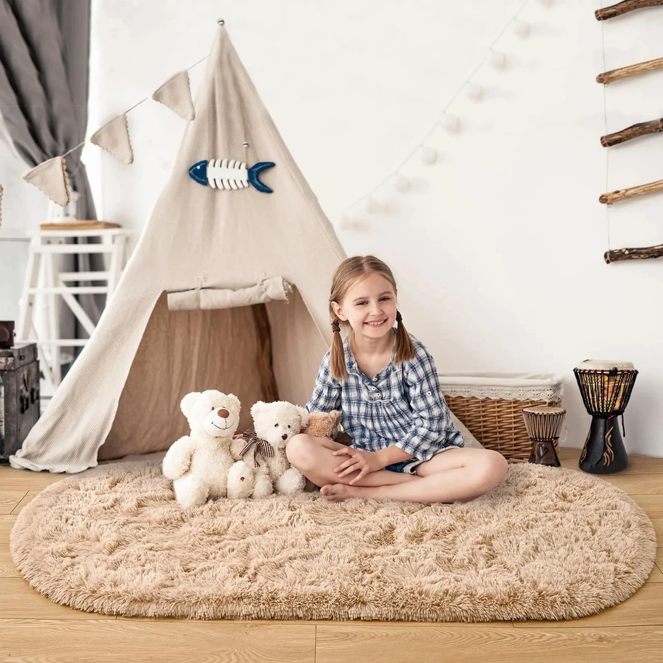 Oval Soft Plush Carpet for Living Room Bedroom Bedside Floor Mat Area Rugs Decor - Image 3 of 4