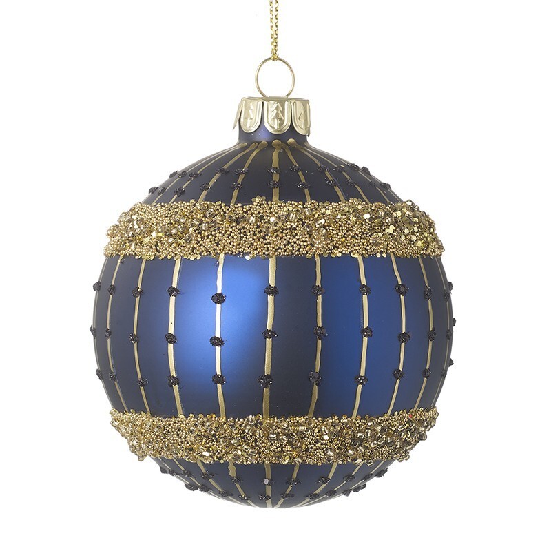Blue Glass Bauble With Gold Glitter - Christmas Decoration by Heaven Sends