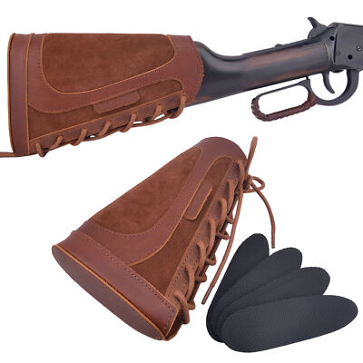 TOURBON Chasse Véritable Leahter Pistolet Buttstock Checks Rest De Fusil Munitions Support Main Droi