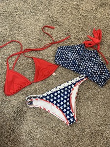 red white and blue strappy bikini