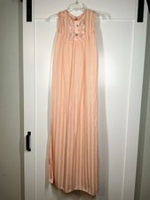 vintage 1960s nylon babydoll nightgown Lingerie Size Medium Long Striped Coral