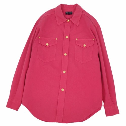Camisa Gucci Tom Ford Era Manga Larga Algodón Top Mujer 42 Rosa De Colección - Imagen 2 de 7